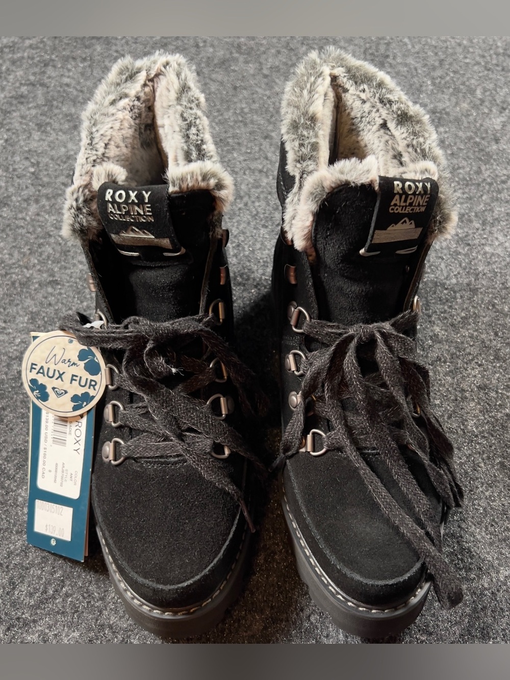 Roxy Sadie Alpine Faux Fur Waterproof Winter Boots Black Size 8 NWT